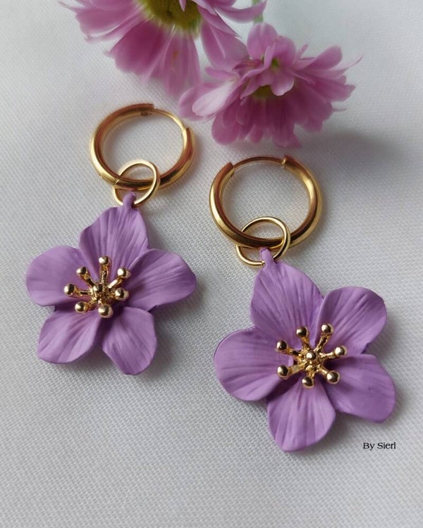 Oorbellen Purple Flowers goud