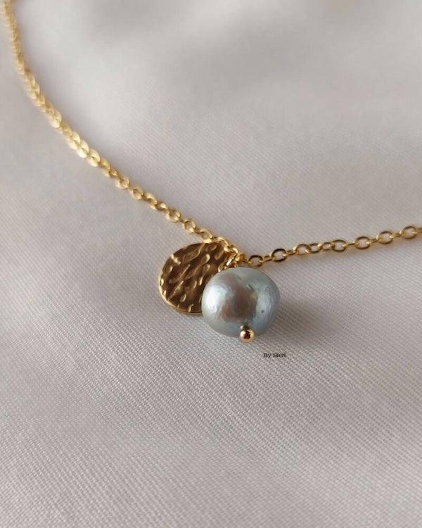 Ketting Zeegroen Zoetwaterparel goud