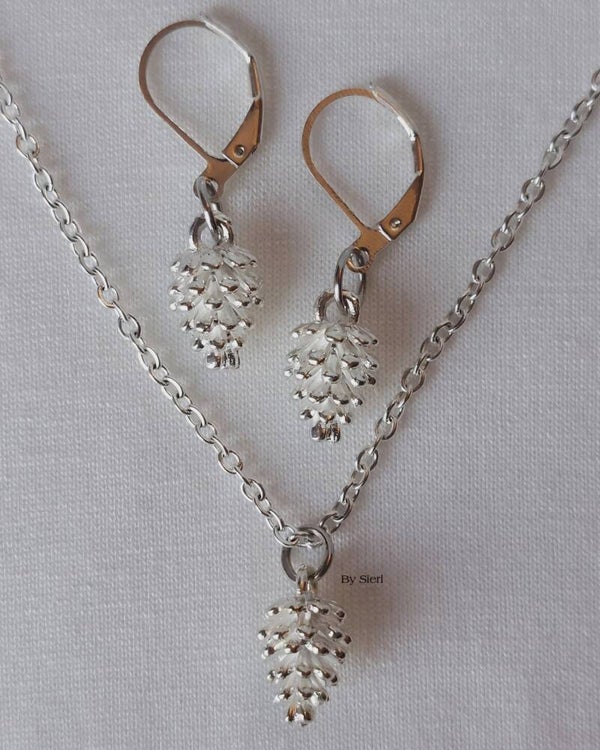 Dennenappels Ketting en Oorbellenset zilver
