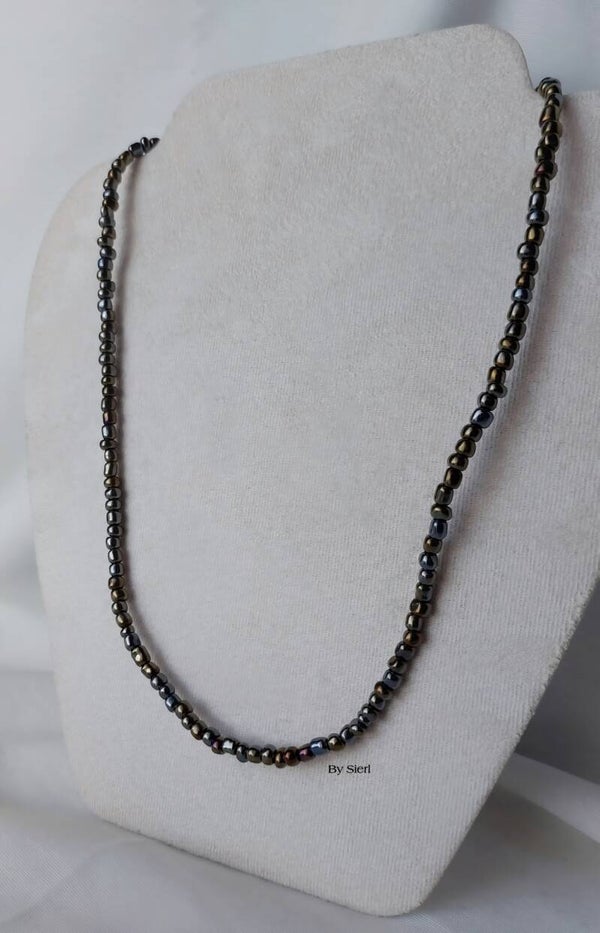 Kralen ketting zwart zilver