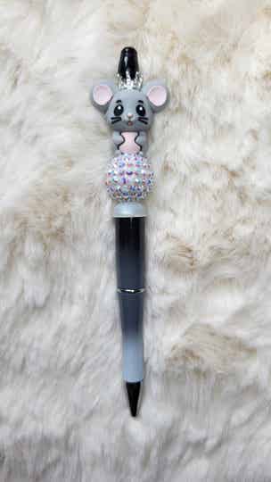 Pen muis grijs rhinestone wit