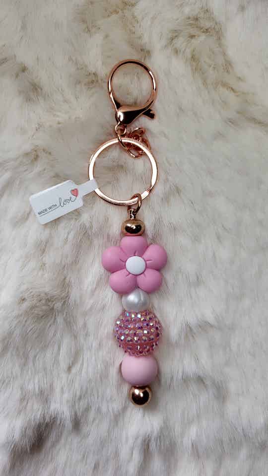 Sleutelhanger bloem roze