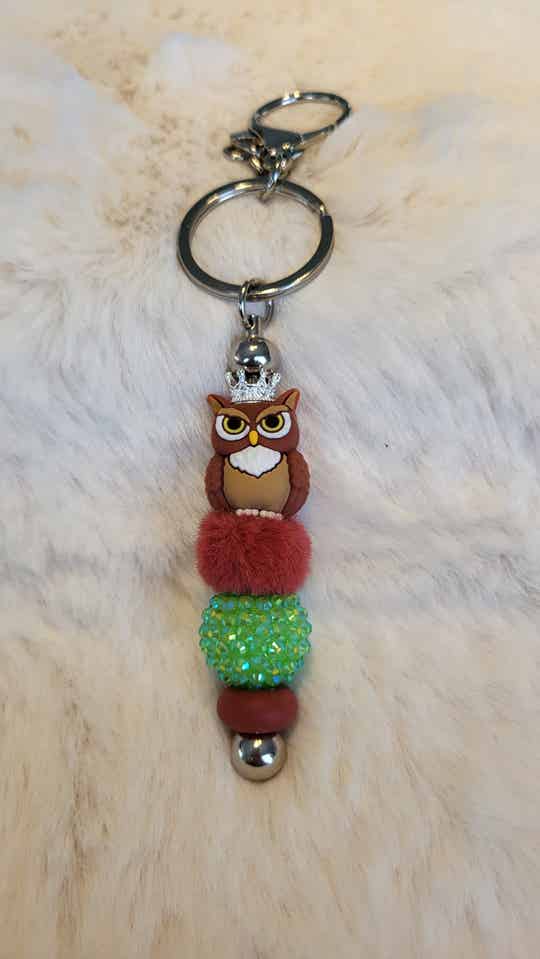 Sleutelhanger uil groene rhinestone