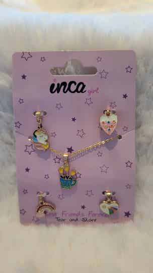 Gouden kinderketting met 5 charmante hangers