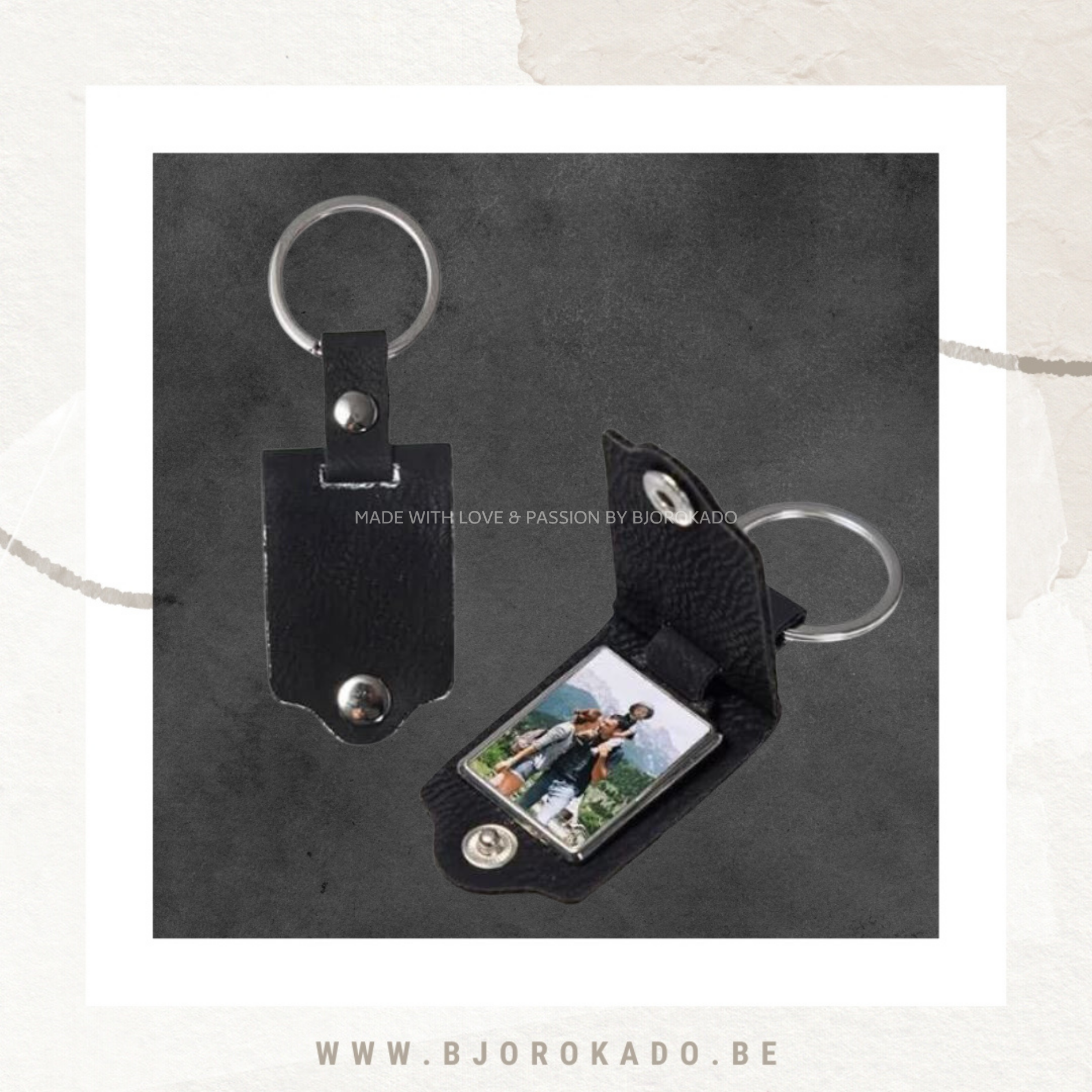 Sluitbare lederen sleutelhanger - Zwart