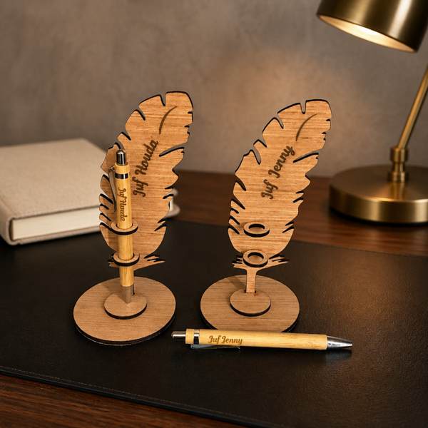 Houten veerpenhouder – decoratieve bureauaccessoire