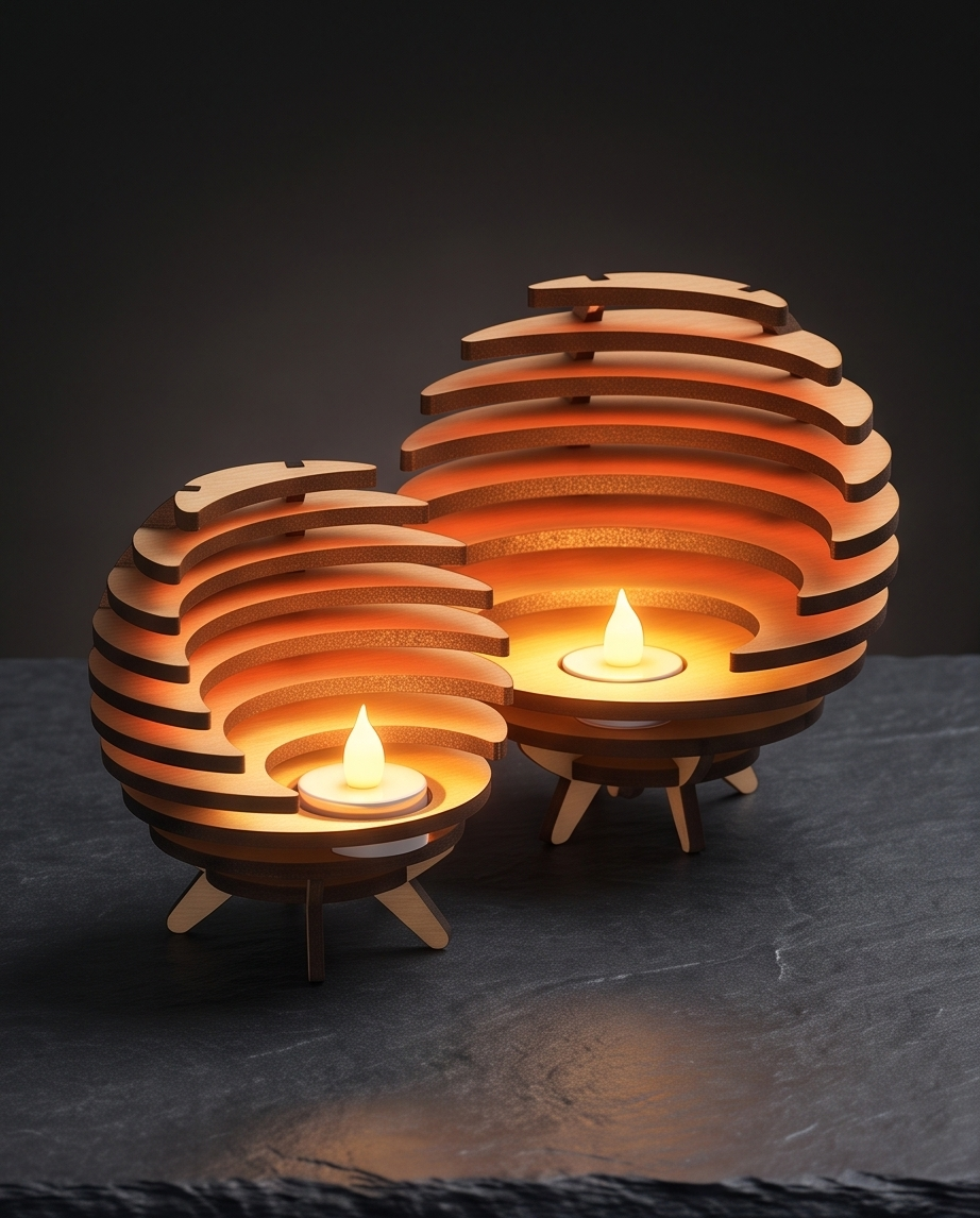 Een warm lichtje met een vleugje hout - Theelichthouder bol