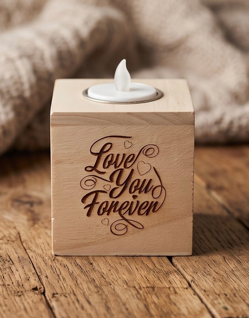 Een lichtje vol liefde – persoonlijke houten theelichthouder