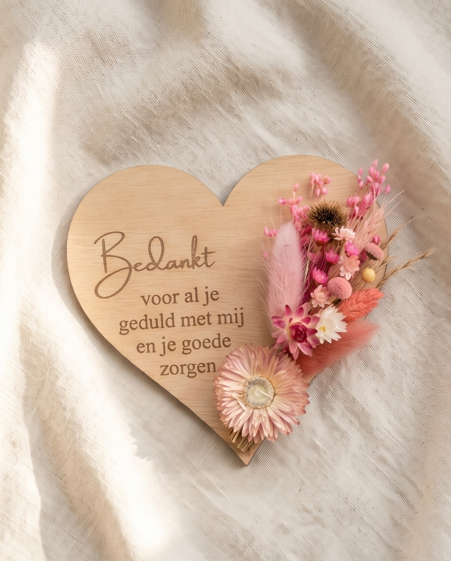 Houten hartje met boodschap