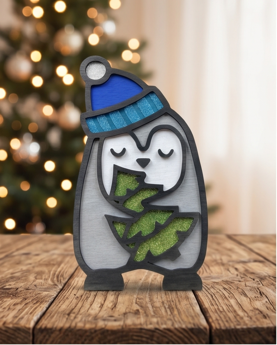 Kerst decoratie - Pinguïn met kerstboom