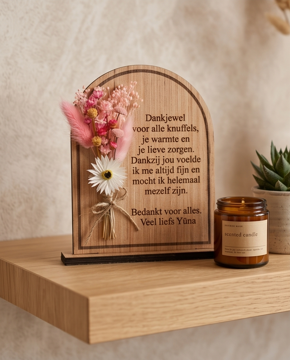 Een klein gebaar, een grote dankjewel – gepersonaliseerd bedankbordje met droogbloemen