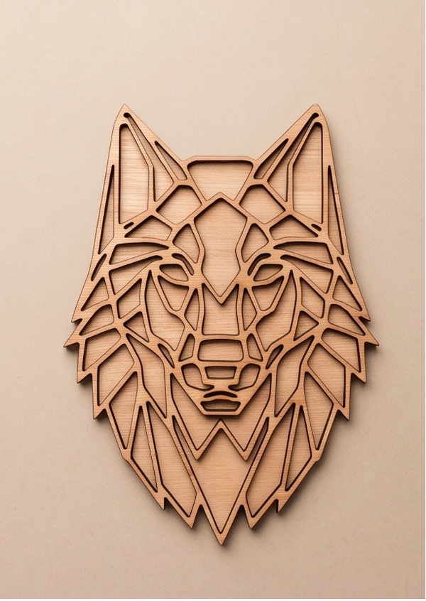 Houten Wolf – Stoere geometrische wanddecoratie
