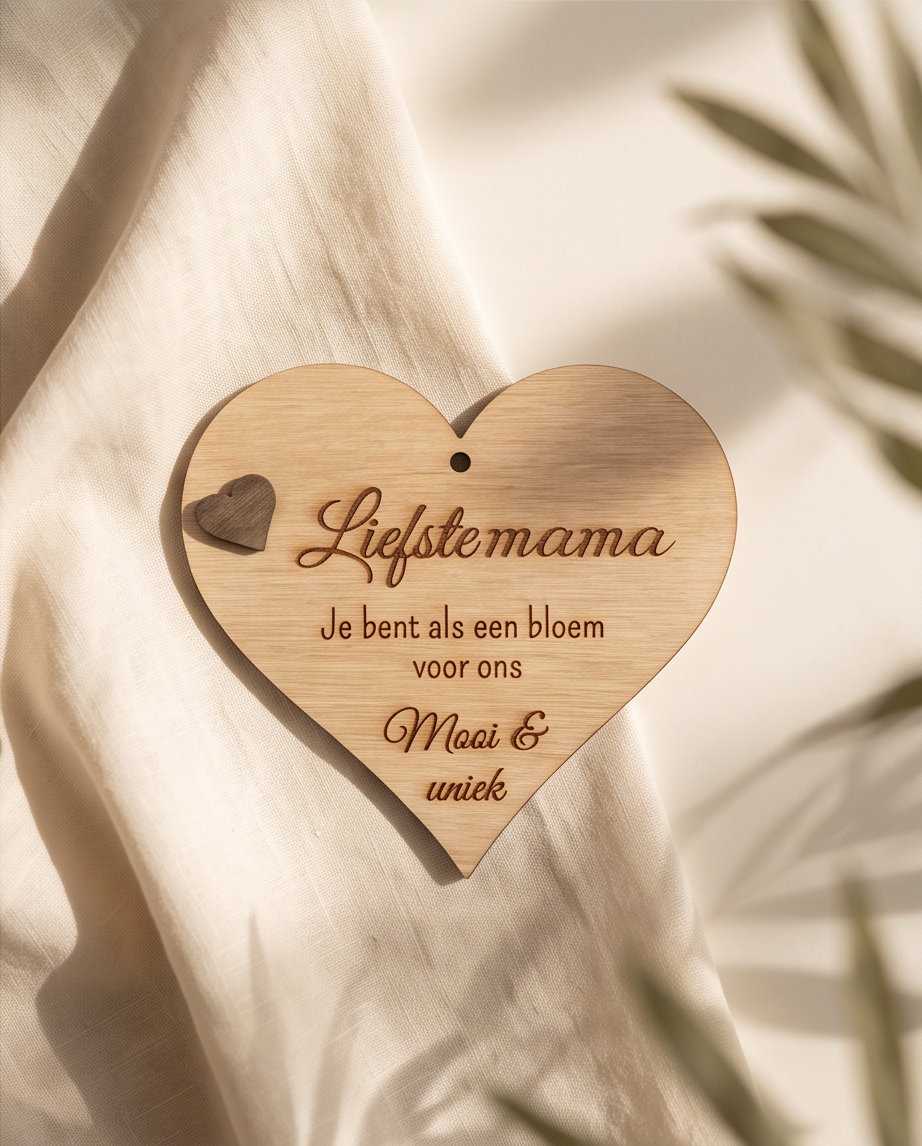 Houten hartje met boodschap