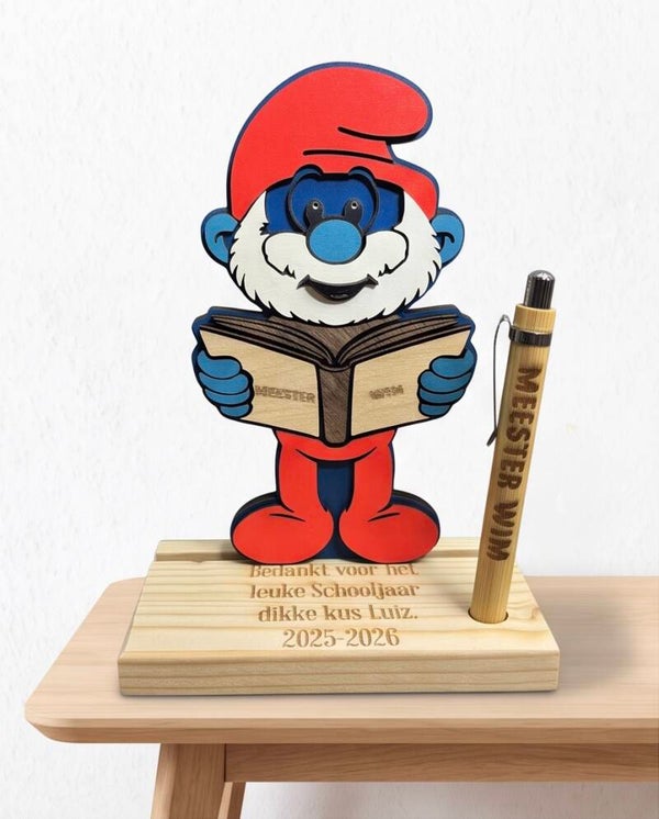 Papa Smurf bedankt, meester of juf! Een uniek en persoonlijk bedank cadeau
