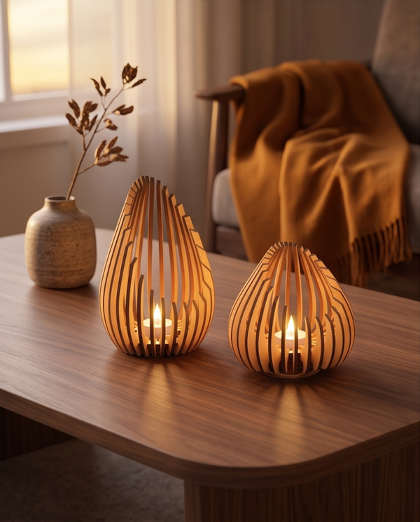 Houten Theelichthouder Jaidan – Sfeervol licht met een modern design