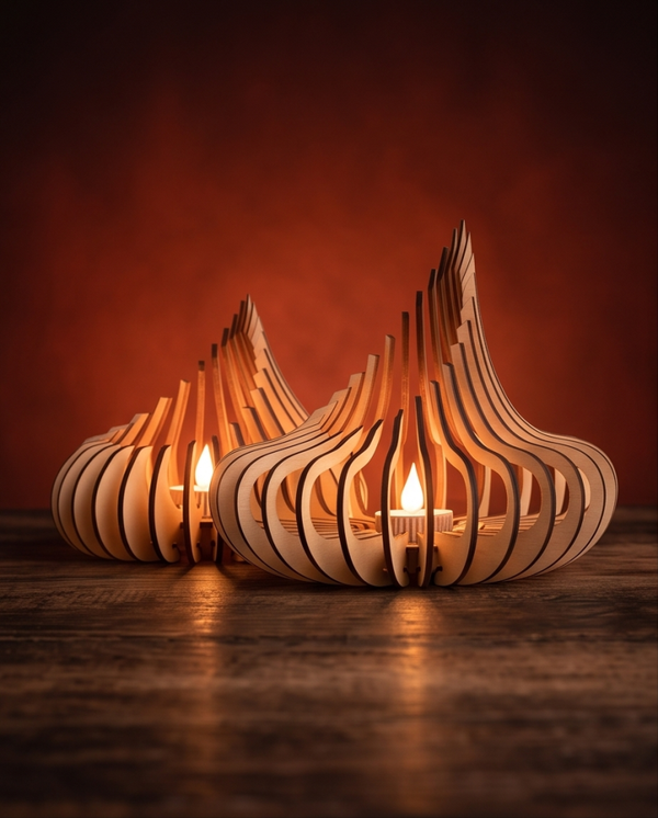 Een speels lichtpuntje van hout - Theelichthouder Max