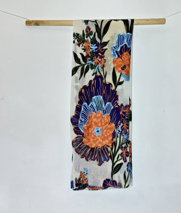 White kalamkari stole