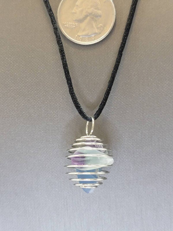 Pendant & Necklace Rainbow Fluorite in cage.