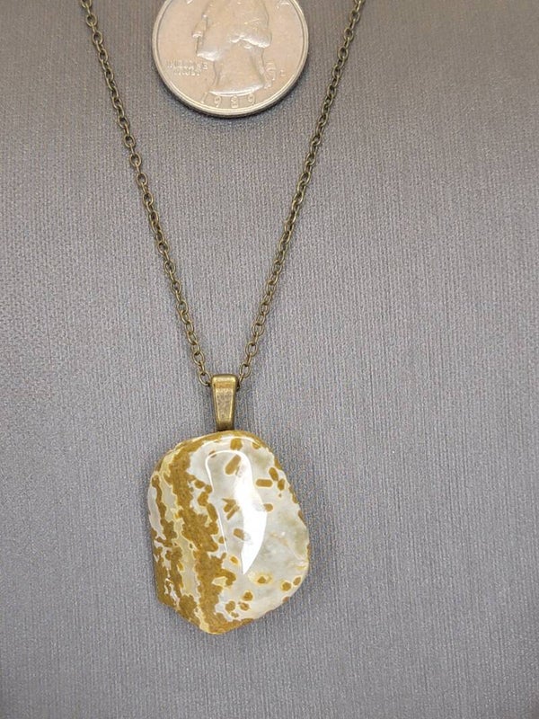 Pendant & Necklace, White Jasper W/gold flakes Agate