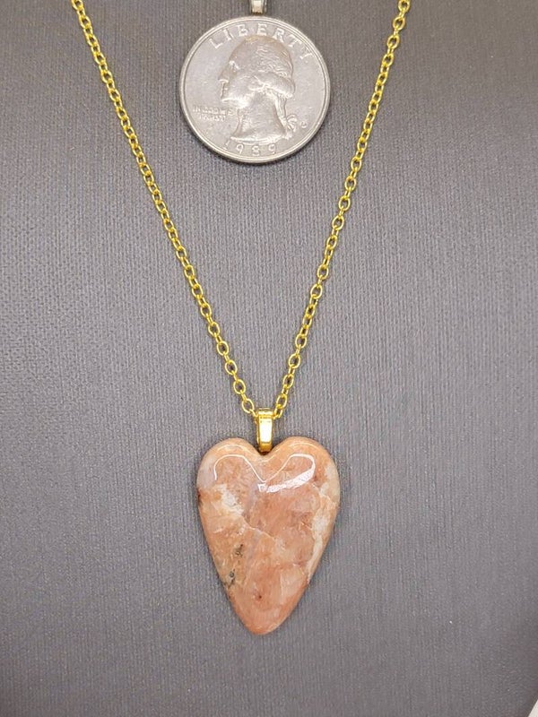 Pendant & Necklace Rhodonite Crystal, Cabochon Heart