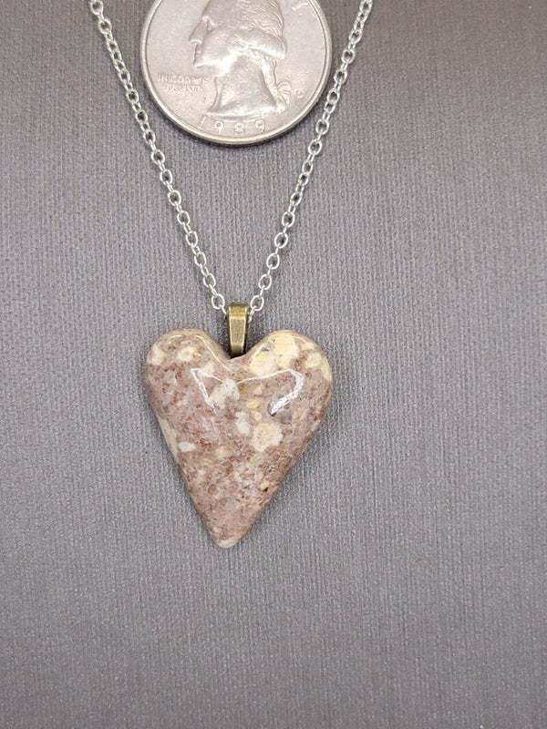 Pendant & Necklace Rhodonite Crystal, Cabochon Heart