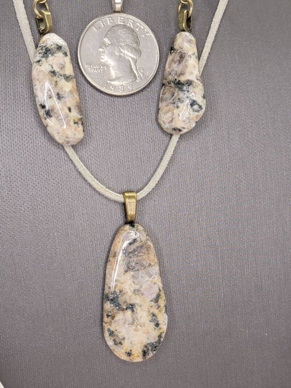 Pendant, Necklace & Earrings, Rhodonite Crystal, Cabochon