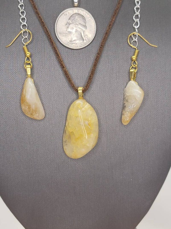 Pendant, Necklace & Earrings Citrine Quartz Agate