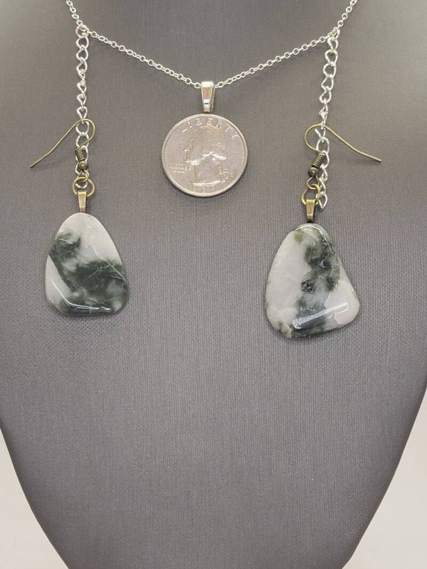 Earrings, White Jasper & Moss Agate