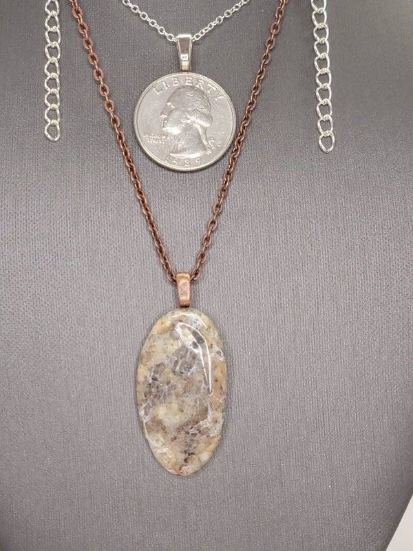 Pendant & Necklace, Rhodonite Crystal, Cabochon