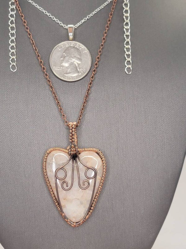 Pendant & Necklace Rhodonite Heart Wire Wrapped Cabochon, finished on two sides