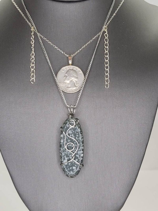 Pendant & Necklace Cumberlandite Crystal, Cabochon, Wire Wrapped