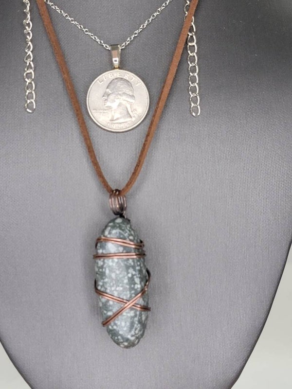 Pendant & Necklace Cumberlandite Crystal, Cabochon, Wire Wrapped