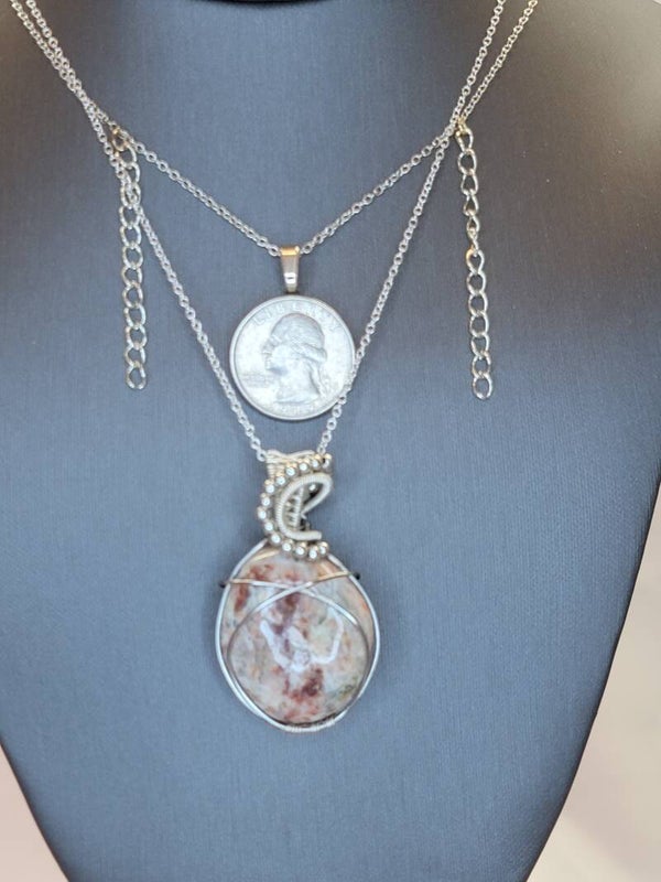 Pendant & Necklace, Batik Jasper, Wire Wrapped