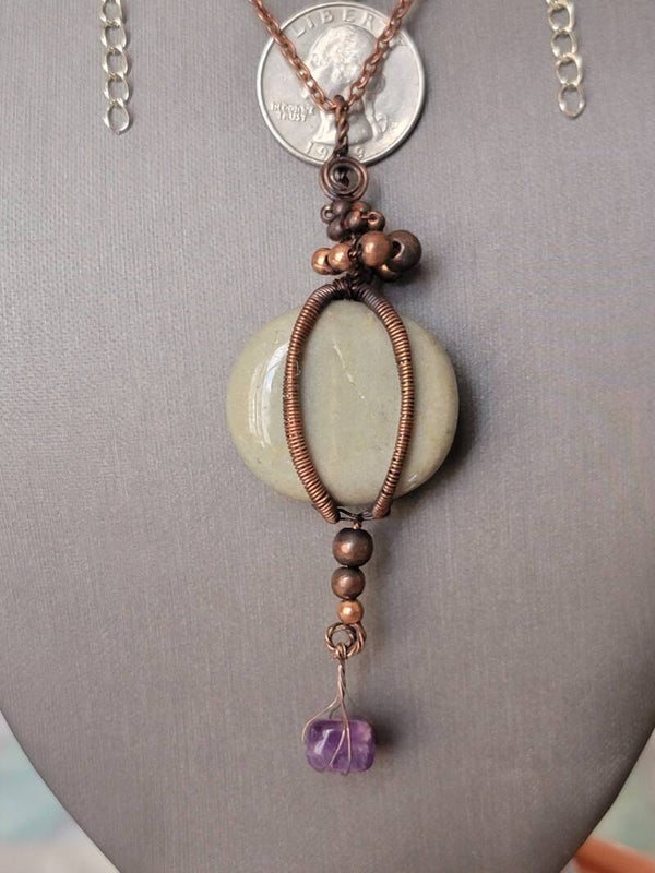 Pendant & Necklace Picasso Jasper, Wire Wrapped Balloon.