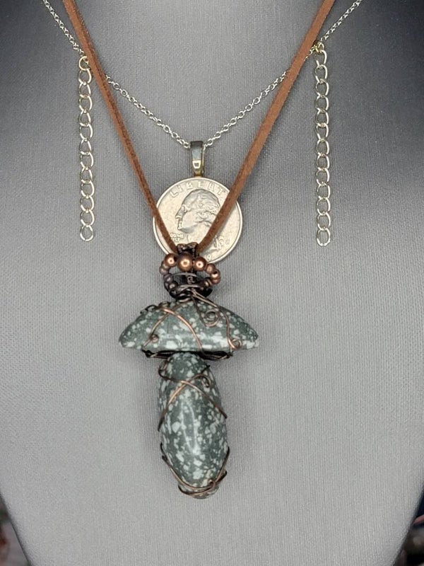Pendant & Necklace Mushroom Cumberlandite Cabochon, Wire Wrapped