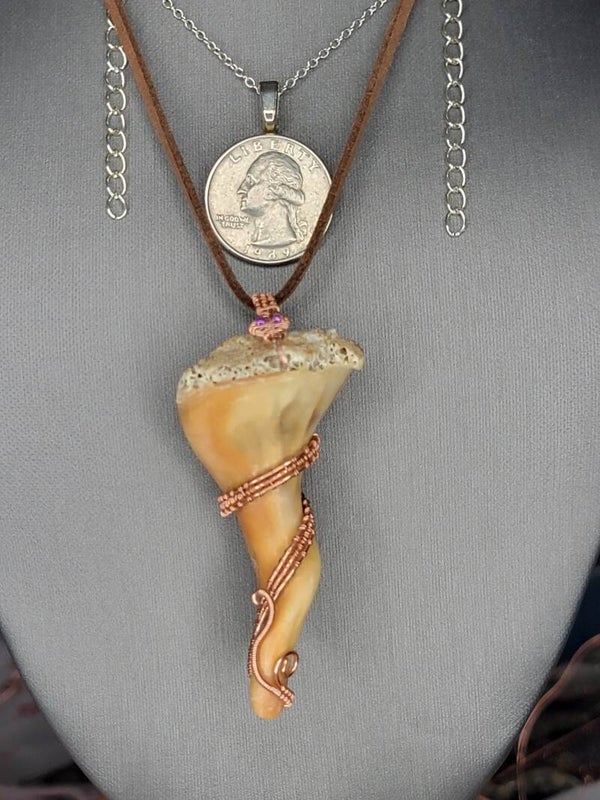 Pendant & Necklace Sea shell and Snake, Wire Wrapped