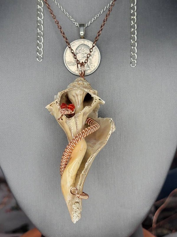 Pendant & Necklace Sea shell and Snake, Wire Wrapped