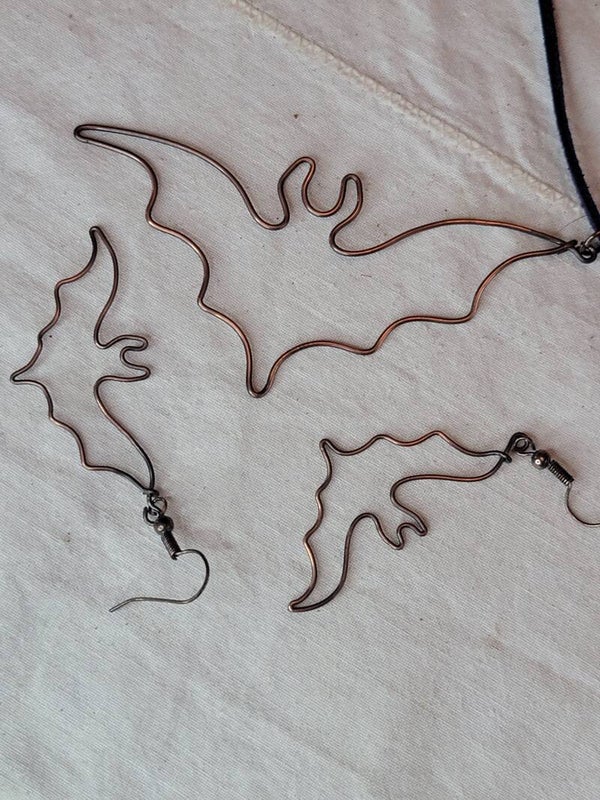 Necklace, Bat Pendant & Earrings, pure copper.