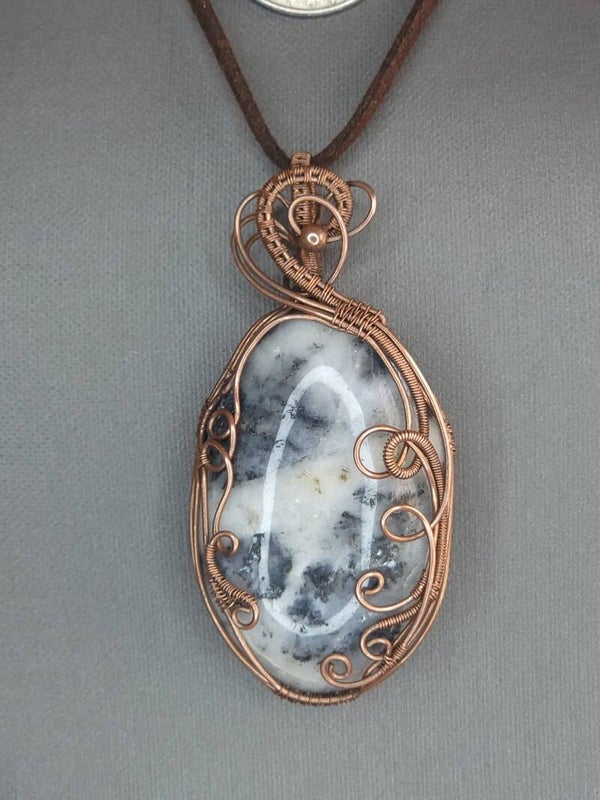 Pendant & Necklace Zebra Jasper Cabochon, Wire Wrapped in copper