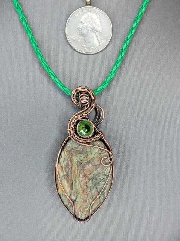 Pendant & Necklace Color-banded migmatites, Banded Gneiss, Orthogneiss. Wrapped in copper.