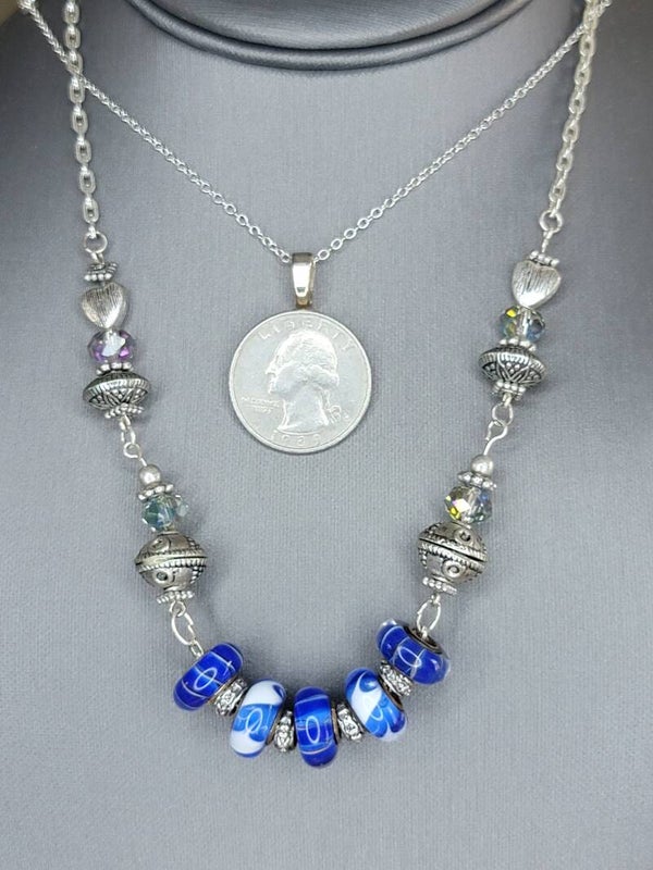 Handmade Necklace, 16" long, with Charms and Beads