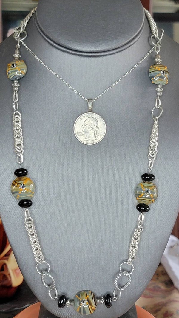 Handmade Necklace, 22" long, with Charms and Beads