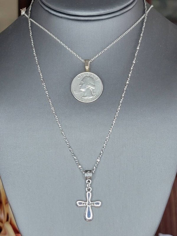 Handmade Necklace, 18" long, with Cross charm with the work PEACE
