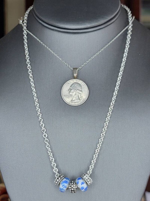 Handmade Necklace, 18" long, with Glass beads and charms