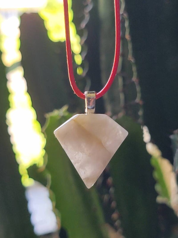 Pendant & Necklace Smokey Quartzsite Agate, Diamond shaped Cabochon