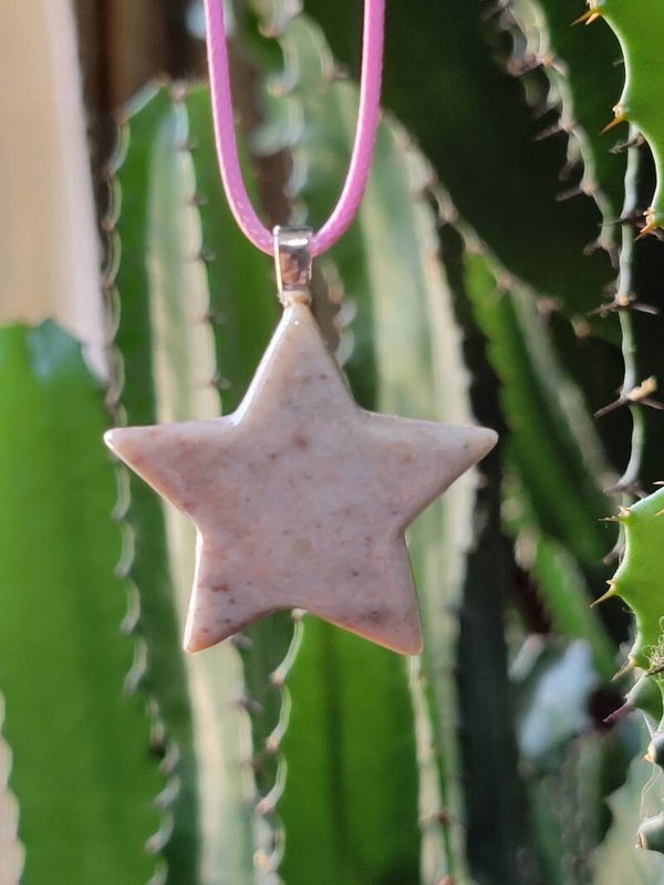 Pendant & Necklace Rhodonite Star shaped cabochon.