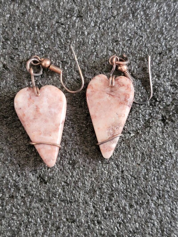 Earrings, Rhodonite Heart Cabochon.