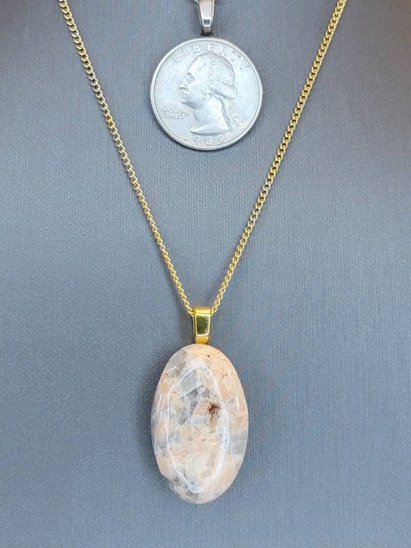 Pendant & Necklace, Rhodonite Oval shaped Cabochon.