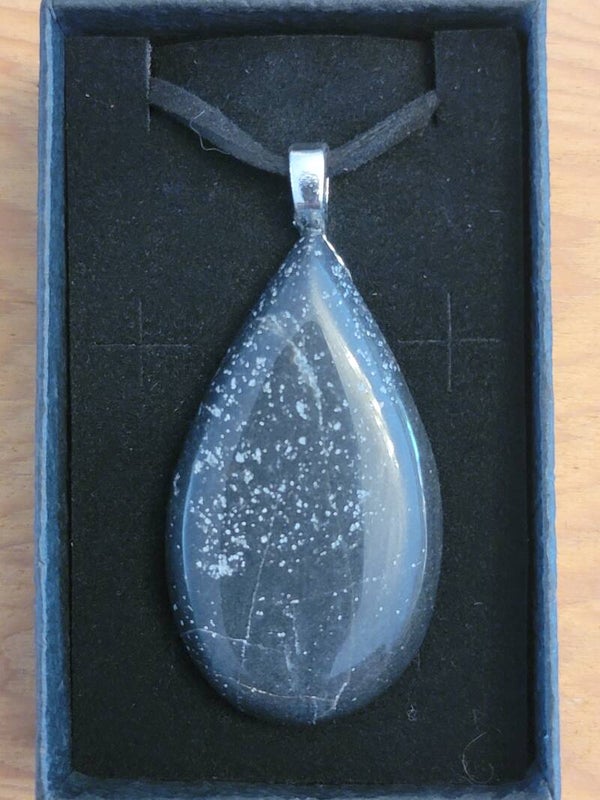 Pendant & Necklace Obsidian Crystal, Teardrop Cabochon.