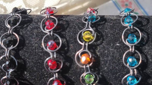 Copper Wire Wrapped Bracelets with Faceted Glass Beads. w/magnetic clasp! Various colors. Price is of one piece (bracelet).